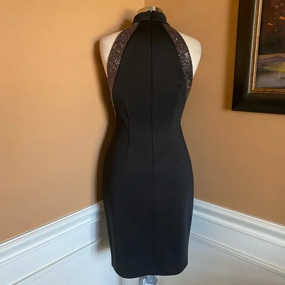 Calvin Klein Rhinestone-Trim Halter Sheath Dress 8 Black - Picture 5 of 13
